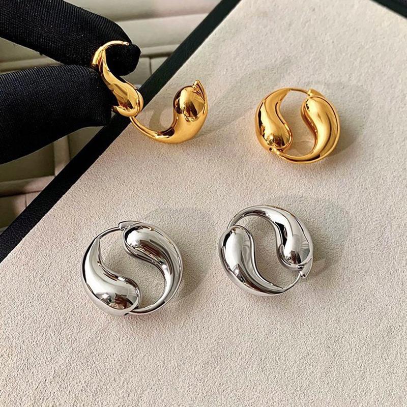 Необычные массивные серьги-кольца Yin Yang из цельной нержавеющей стали для женщин, акцентные, толстые, тренд