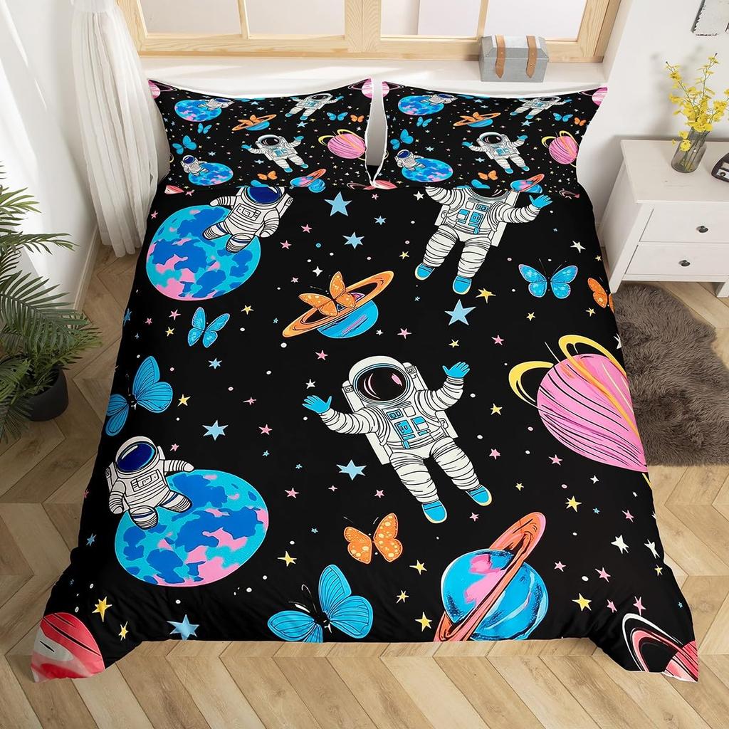Astronaut Duvet Cover Sets Queen Twin Size Astronaut Bedding Sets For Kids Boys Girls 3 Pieces 1 Comforter Cover 2 Pillowcases