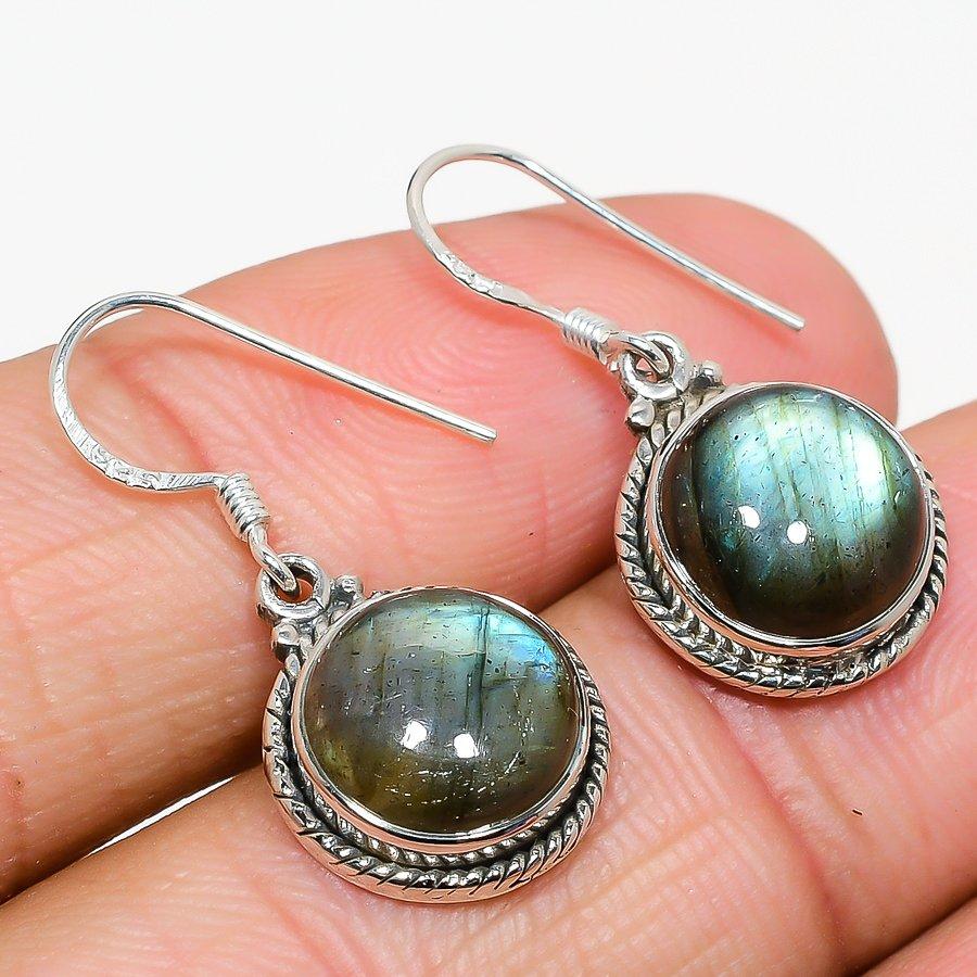 Natural Labradorite Gemstone 925 Solid Sterling Silver Gift Earring 1.25" c1M71