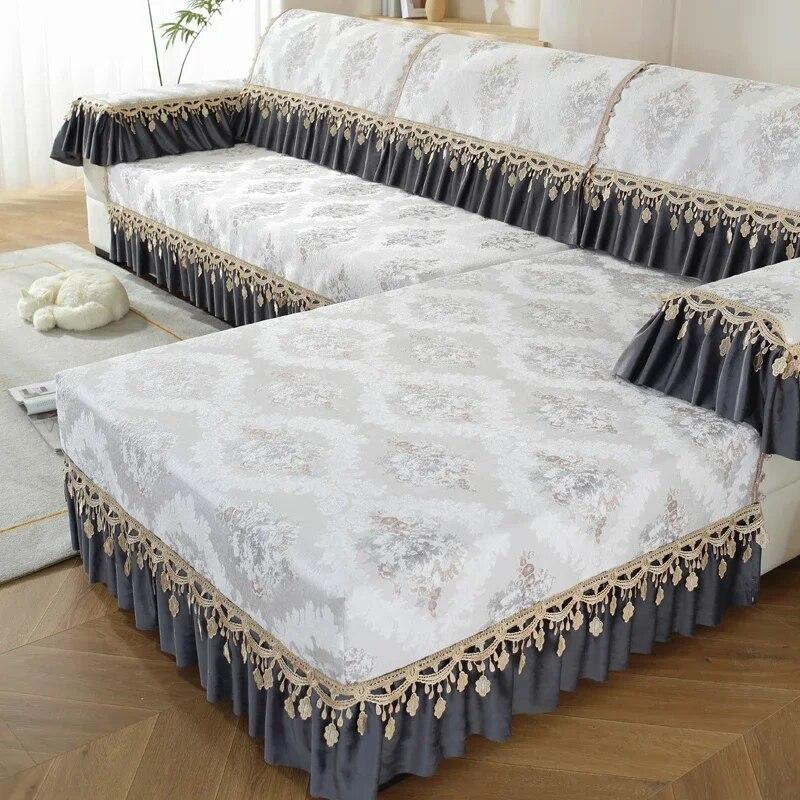 Lacehem-style Sofa Cover High-end Luxury Four Seasons General-purpose Sofa Cushion Cover Non-slip Fabric Skirt Swing Sofa Film