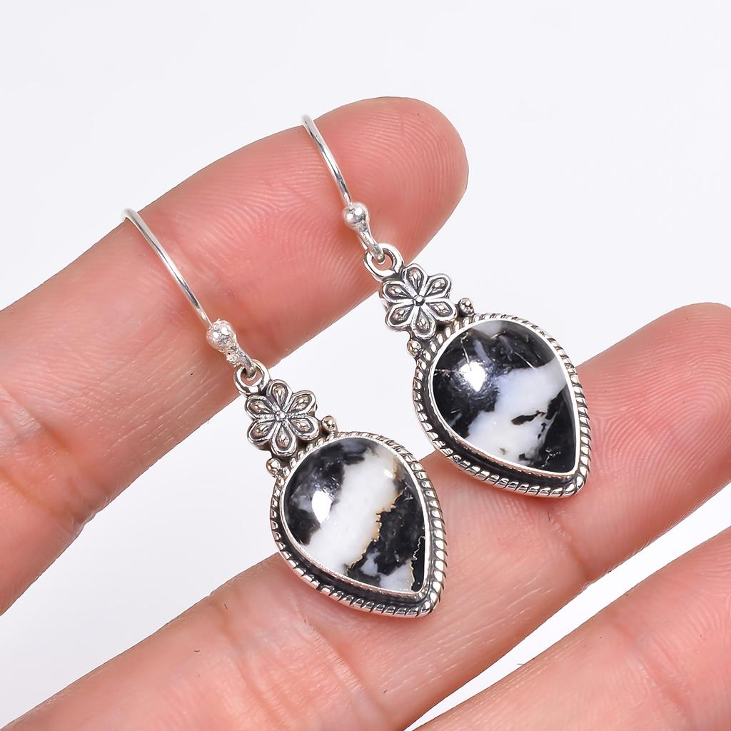 Белая бирюза буффало - Невада 925 стерлинговое серебро серьга V9632, Черно-белая серьга, Серьга-груша, Подарок на День святого Валентина, Подарок для нее, День рождения Г