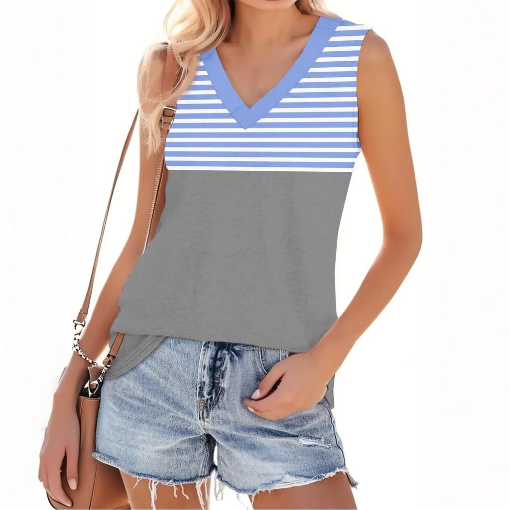 Women's Fashion Casual Daily Versatile Striped Texture Slim Fit Summer Vest Top