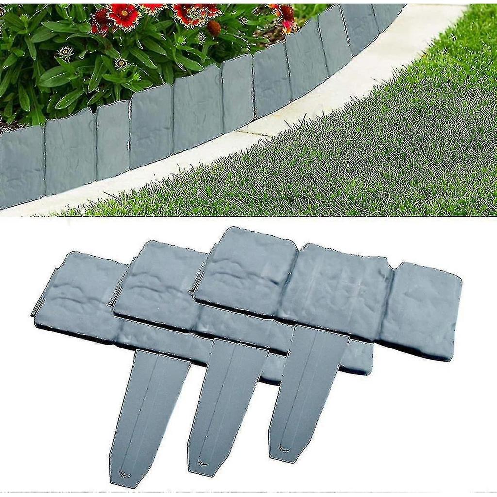10 Pcs Garden Edging, Garden Lawn Edging Fence Edging Gray Plastic Garden Lawn Edges Palisade Stone Effect Lawn Fenceedging For Garden Lawn less