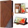 Case for Xiaomi Redmi 12C - Redmi 11A + 2 Tempered Glasses, Full Shockproof Leather Effect Brown
