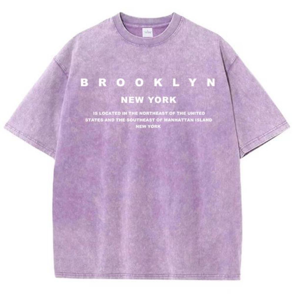 Brooklyn Nyu-York Sloganli Yozgi Vintage Yuvilgan O'ziga Xoslik Paxtali Futbolka Normcore Dumaloq Bo'yin Qisqa Yengli