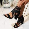 2024 Hot Sale Women's Shoes Cover Heel Women's Sandals Fashion Peep Toe Dress Sandals Women Summer Plus Size Heeled Sandals