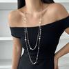 2Pcs/Set Long Chain Imitation Pearl Necklace Double Layers Sweater Chain  Women Fashion