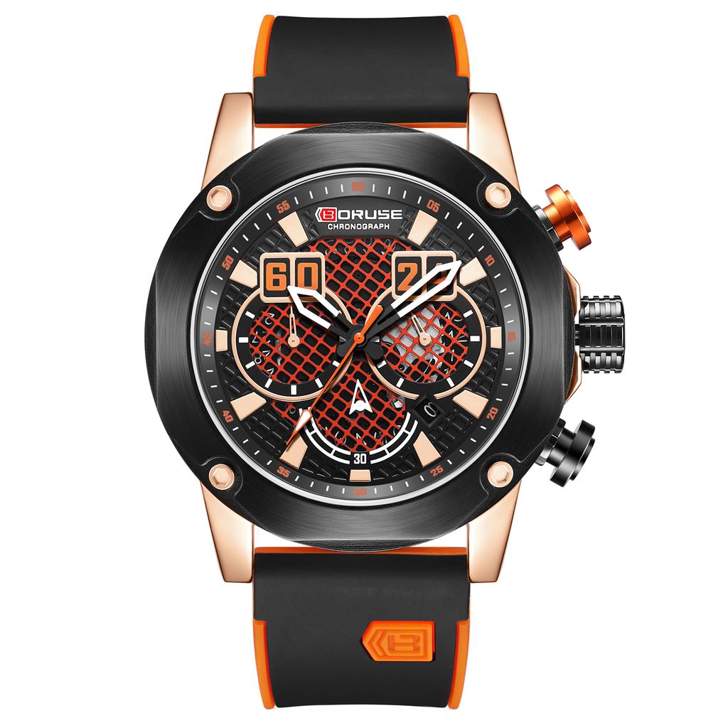 BORUSE Large Dial Men's Watch Sports Chronograph Waterproof Quartz Watch Luxury Leisure Watch Simulate Hollow Men's Watch Silicone Strap Watch for Men