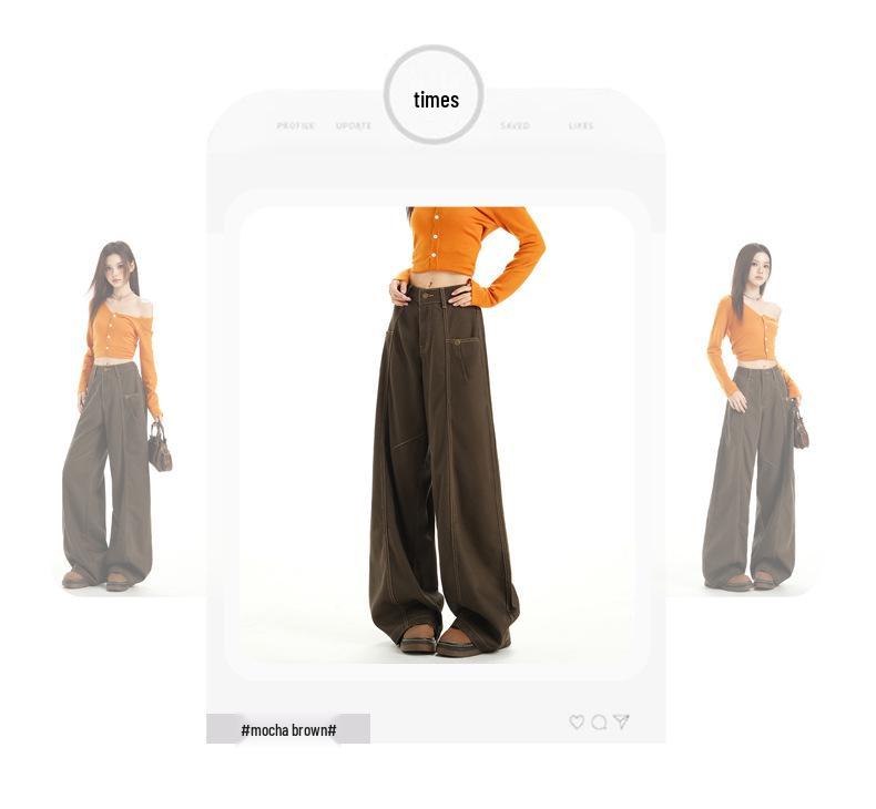 Женские мокко-коричневые джинсы с высокой посадкой, свободного прямого кроя - осенние широкие джинсы в пол