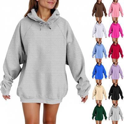 Женская мода Повседневная однотонная толстовка с капюшоном, с длинным рукавом, пуловер со шнурком