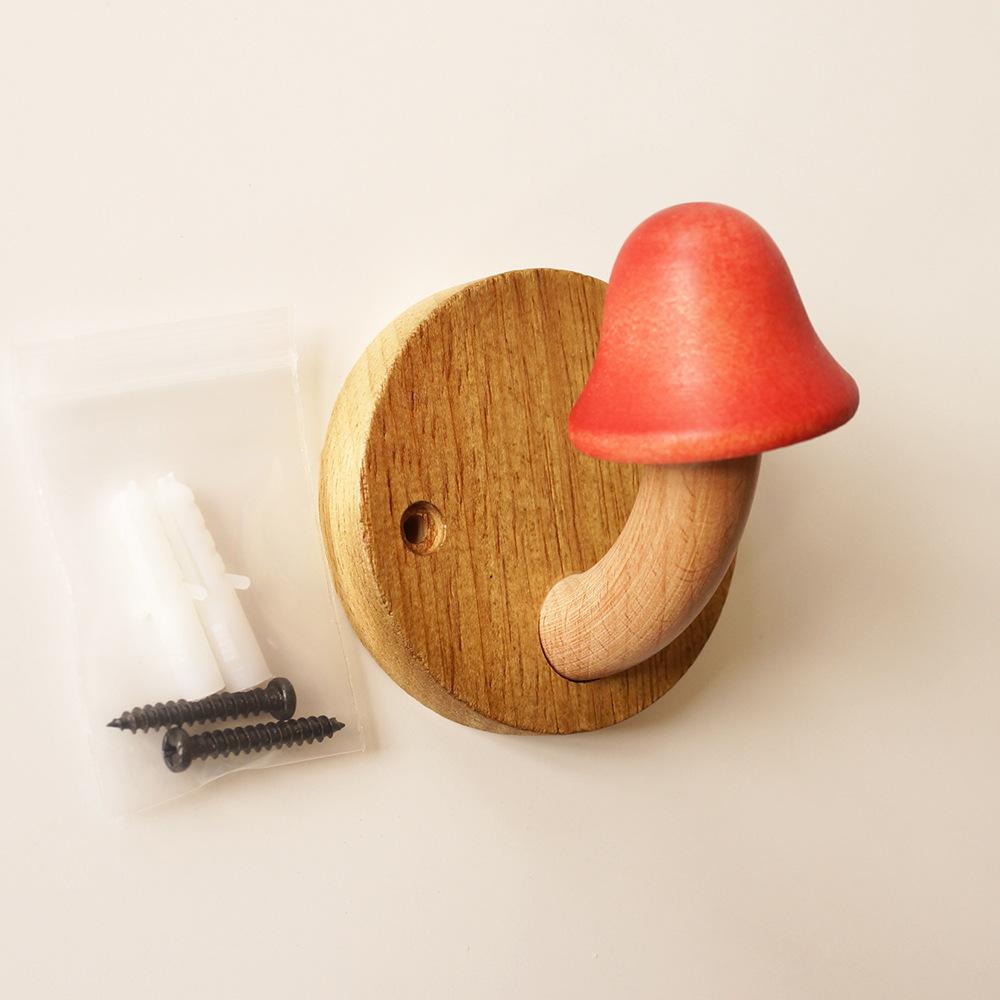 1set Wooden Mushroom Hooks, No Punch Solid Wood Mushroom Hanging Hooks, Coat Rack Behind Door Hooks for Entryway Kitchen Bathroom Cloakroom Door Hooks