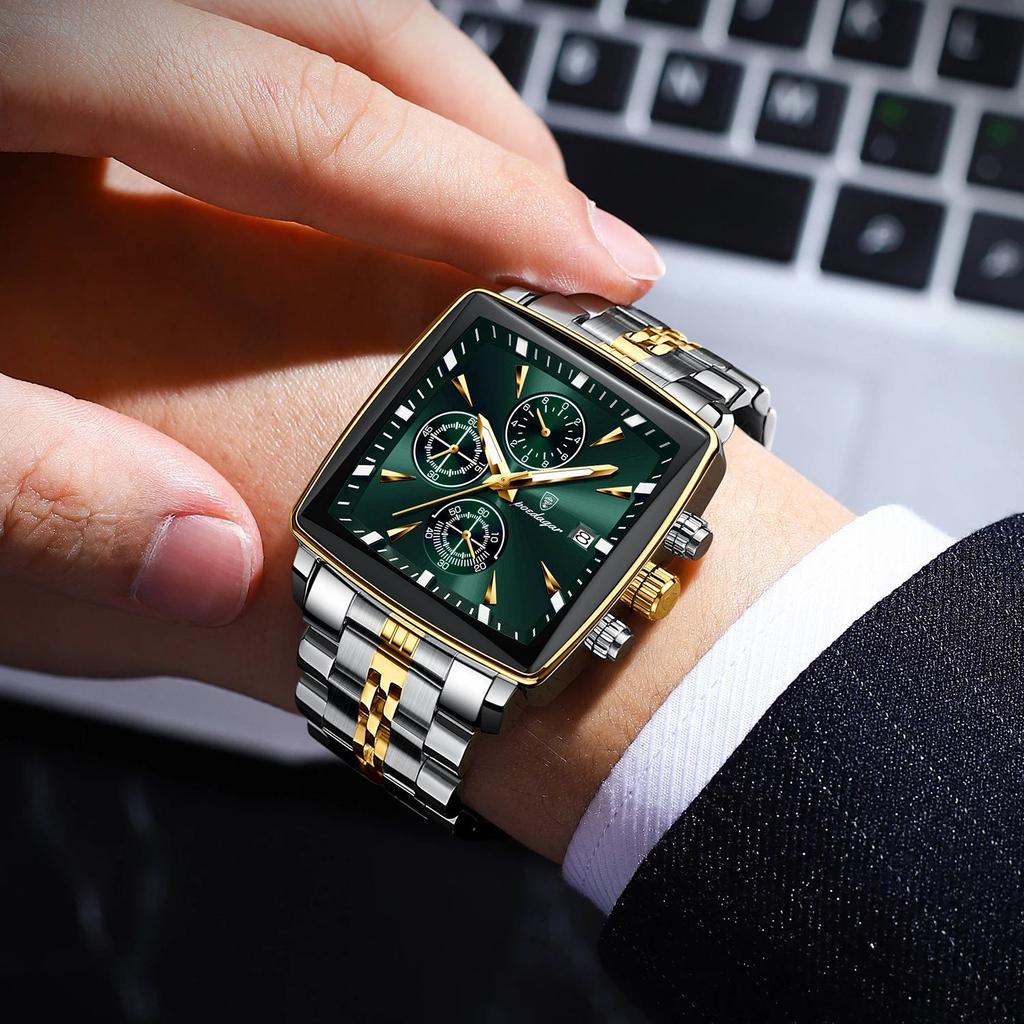 POEDAGAR Luxury Business Man Wristwatch Chronograph Waterproof Luminous Calendar Watch For Men Square Quartz Men's Watches