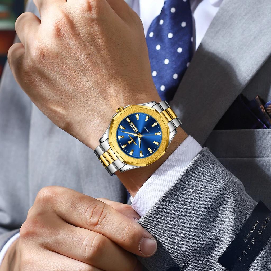 POEDAGAR Luxury Men Wristwatch Waterproof Luminous Week Date Original Man Watch Stainless Steel Sport Quartz Men's Watches