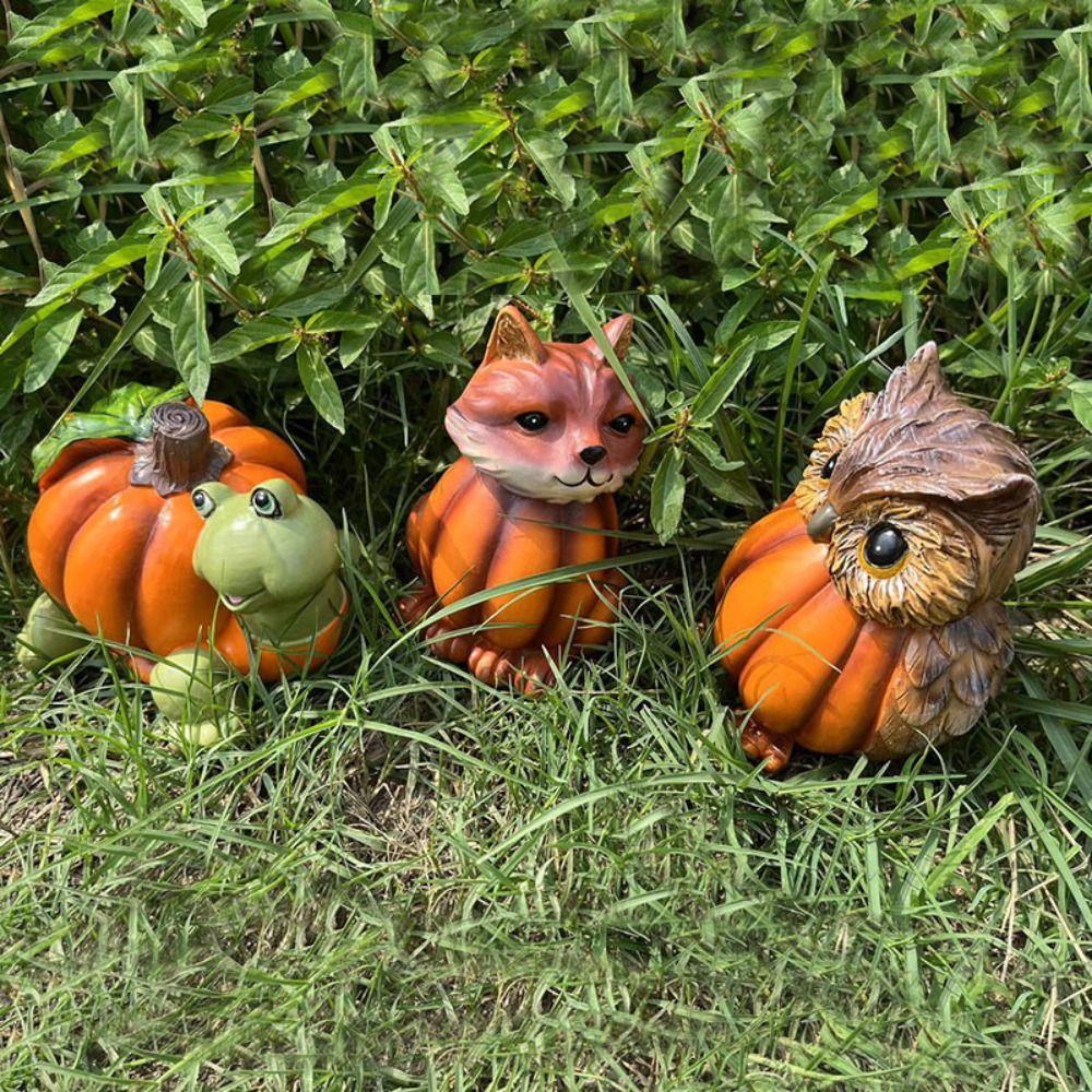 Vivid Animal Head Sculpture Resin Miniature Figurine Ornament Halloween Pumpkin Owl Statue Desktop