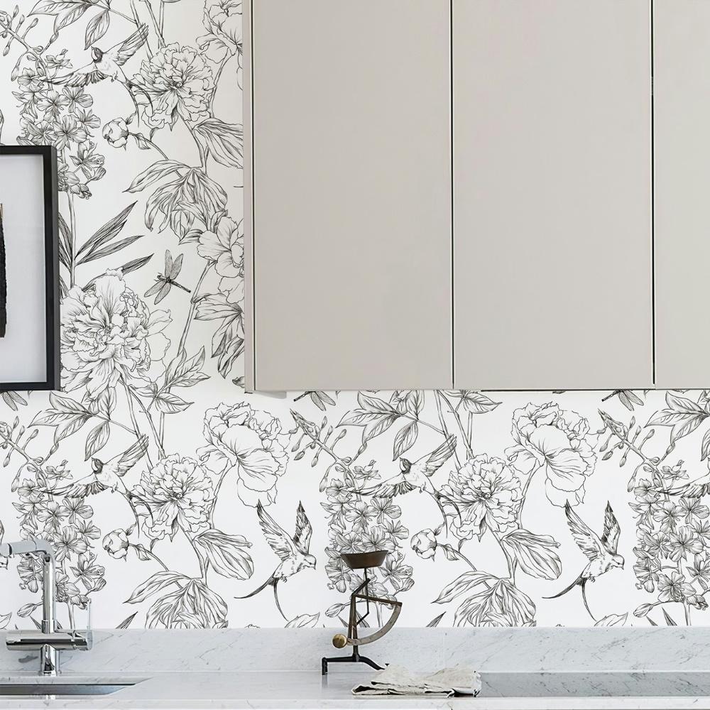 Simple Line Self-Adhesive Wallpaper Modern Flower Pvc Waterproof Wallpapers Home Decoration Furniture Cabinet Wall Stickers