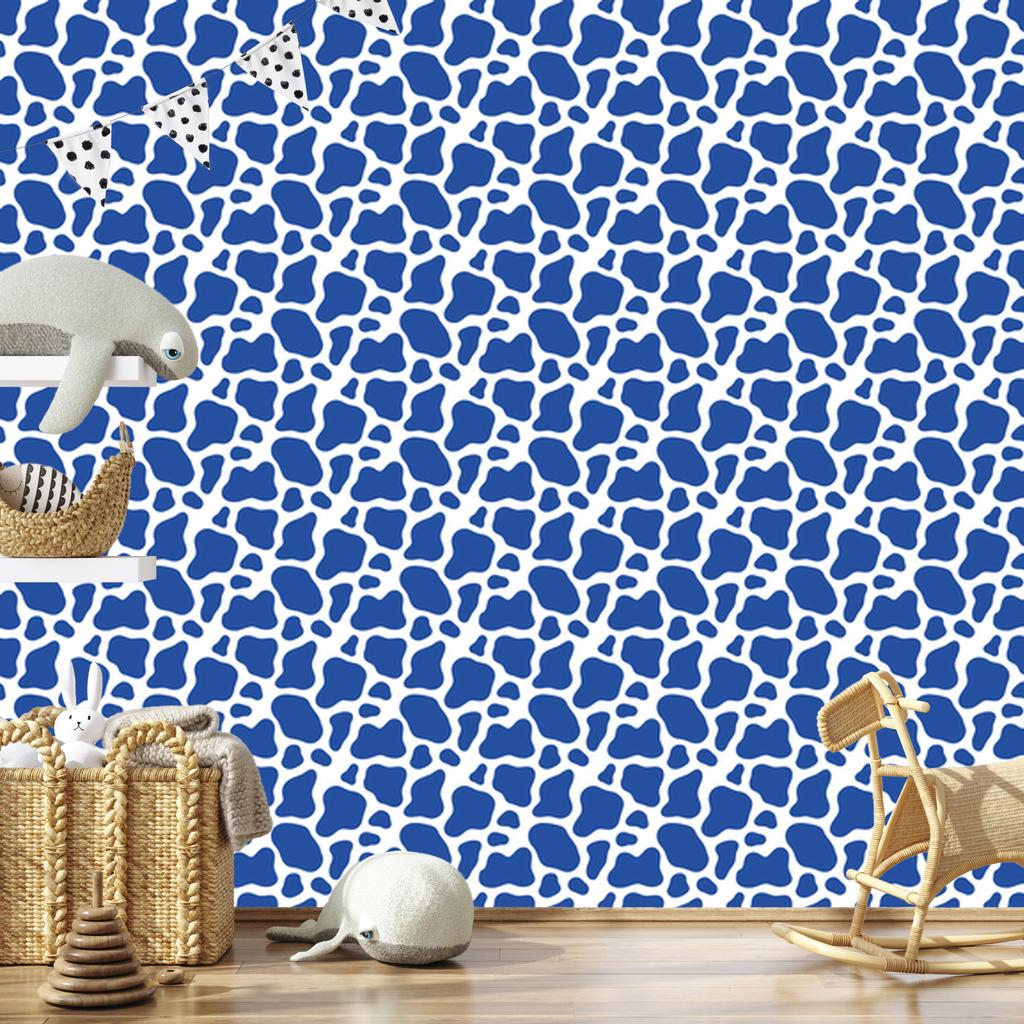 Cow Patches Wallpaper Blue and White, Blue Background for Living Room and Bedroom 50x1000