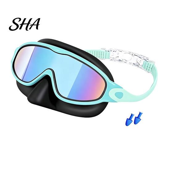 Swim Goggles with Case Clip-On Case, 180 Degrees Wide View Anti-UV Waterproof Pool Goggles, No Leakage Anti-Fog Swimming Eyewear for Children