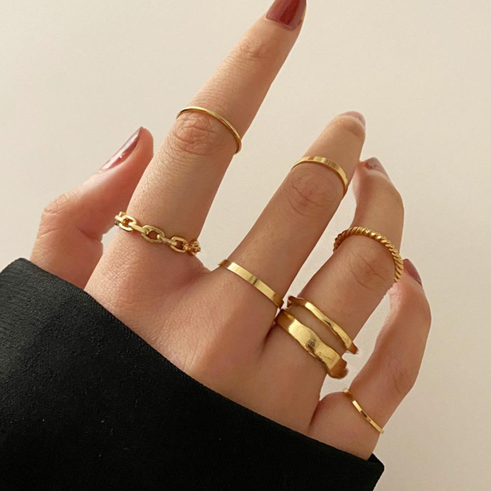 10Pcs Punk Simple Rings Set Zinc Alloy Color Geometric Hollw Wide Ring Set Women's Vintage Joint Hiphop Finger Rings Zircon