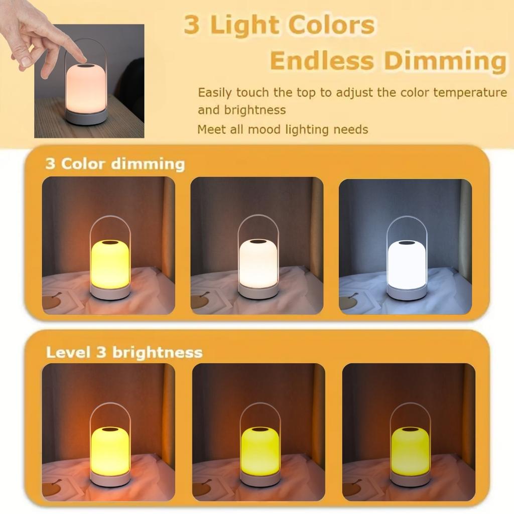 Portable USB Charging Night Light Tri Color Dimming Lamp for Restaurants Bedrooms Bars Outdoor Camping