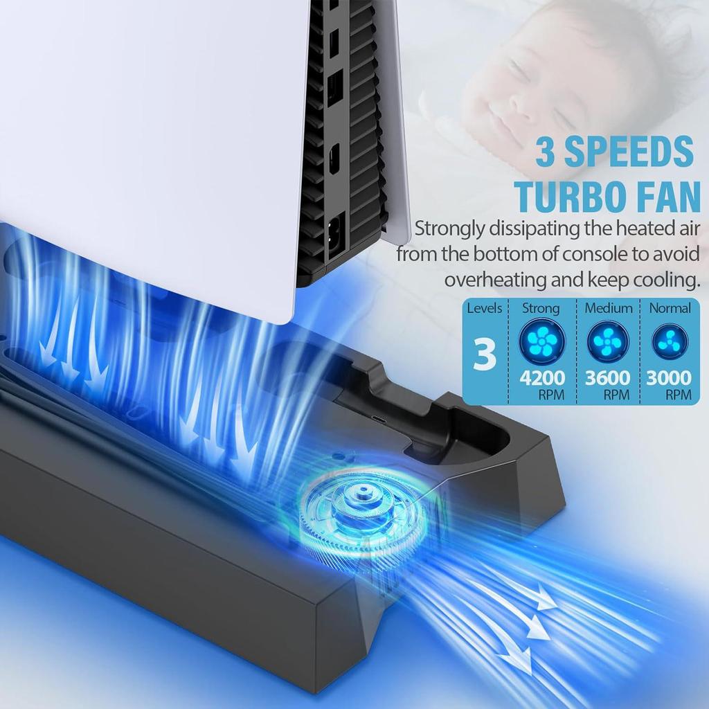 Подставка для охлаждения и зарядки консоли PS5/Slim/Pro с двухфункциональным вентилятором