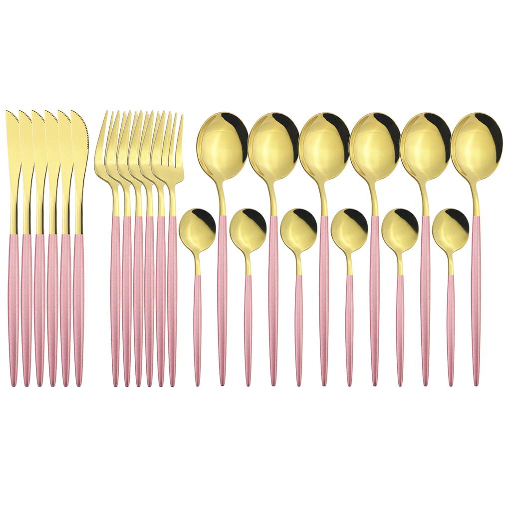 24pcs Black Gold Cutlery Set Mirror Stainless Steel Dinnerware Set Knife Fork Spoon Tableware Flatware Set Dishwasher Safe Kitchen Wedding Accessories