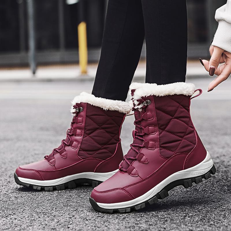 TUINANLE Ankle Boots Women Winter Shoes Keep Warm Non-slip Black Snow Boots Ladies Lace-up Plus Size 41 Boots