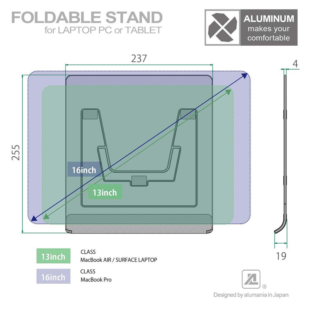 Подставка для ноутбука alumania Изготовлена в соответствии с металлическим корпусом вашего ноутбука, обеспечивает регулировку угла наклона и компактное хранение [СКЛАДНАЯ ПОДСТАВКА] (ЧЕРНЫЙ)