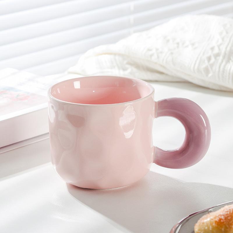 Milk Fufu Mug with Lid Spoon Cute Girl High-looking Ceramic Coffee Cup Couple Office Breakfast Cup