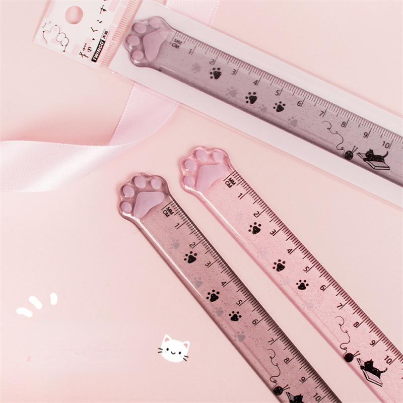 Симпатичные кошачьи лапы, пластиковые прямые линейки Kawaii, школьные канцелярские принадлежности, аксессуары для планировщика, студенческий приз