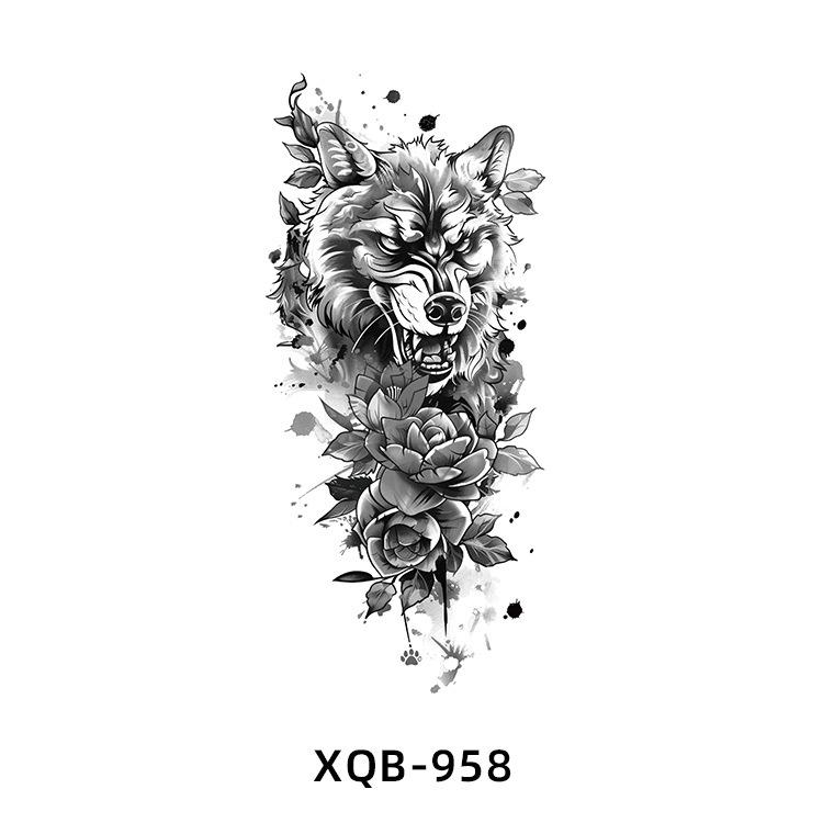 Realistic Half Arm Waterproof Temporary Tattoo Sticker - Black & White Animal Design for Men & Women