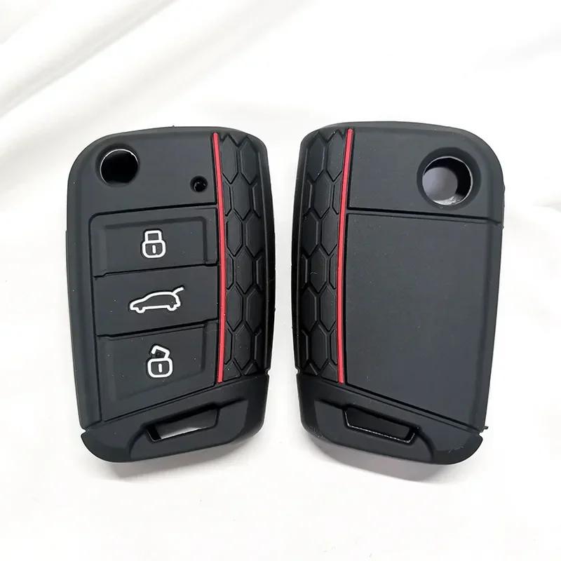 Силиконовый чехол для выкидного ключа с 3 кнопками, подходит для VW GOLF 7 MK7 SKODA SEAT 2014 2015 2016 FOB HULL OCTAVIA COMBI LEON IBIZA CUPTRA Case
