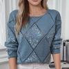 2025 European & American Fashion Sequin Argyle Knit Sweater - Women's Autumn/Winter Loose Pullover