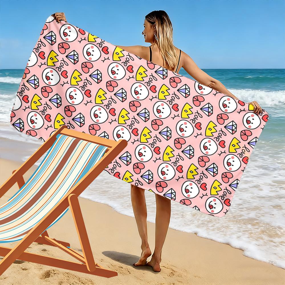 Cute Cartoon Faces and Love Icons Beach Towel quick-drying for travel outdoor sports jogging beach and swimming