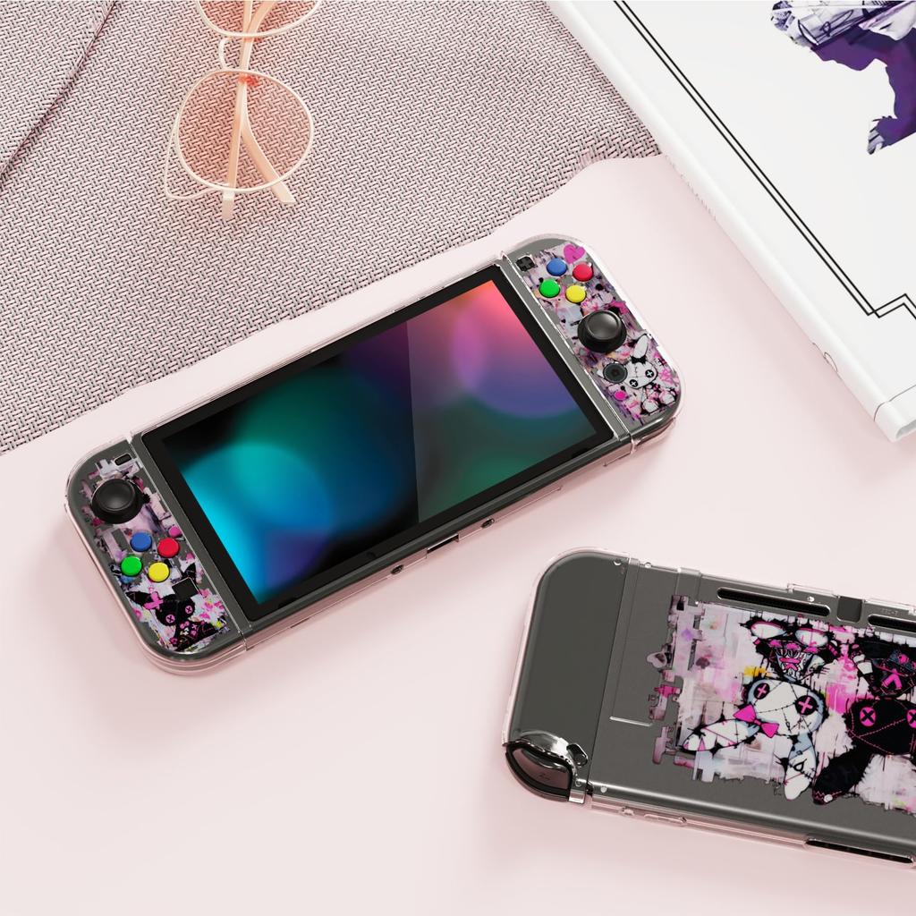 Защитный чехол, совместимый с PlayVital Soft TPU Slim Case Cover для Switch с цветной кнопкой ABXY Patterned Protective Shell Switch, Caps,