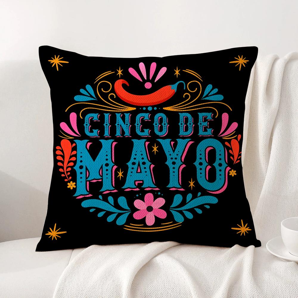 Cinco De Mayo Cushion Cover Natural Linen Organic Fabric Double-Sided Printing Sofa Home Decor Gift Pillow Cover