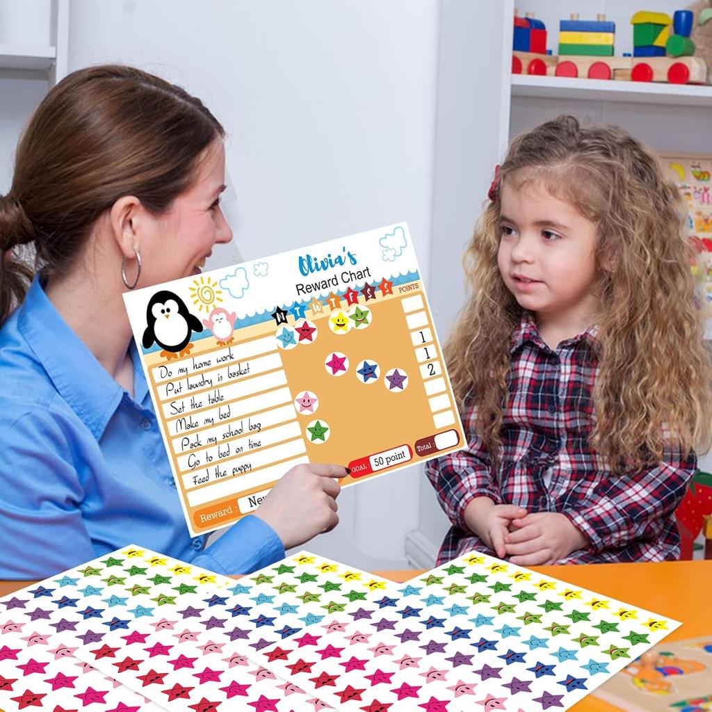 1800Pcs Star Stickers, 1 Inch Happy Smile Face Stickers Colorful Mini Incentive Reward Sticker Round Behavior Chart Sticker for Shcool Classroom
