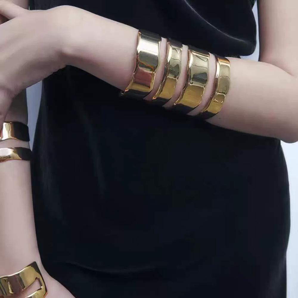 Fashion Exaggeration Smooth Bracelet Simple Extra Long Hollow-Out Open Adjustable Extra Wide Bracelet Women Jewelry Accessories