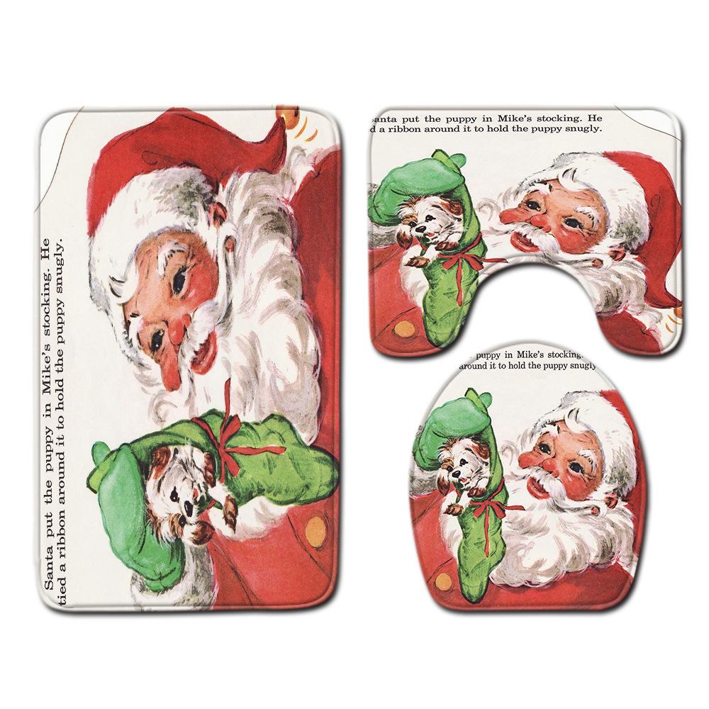 3D Printed Christmas Waterproof Shower Curtain Toilet Four-Piece Combination Set Household Doormat Floor Mat Carpet