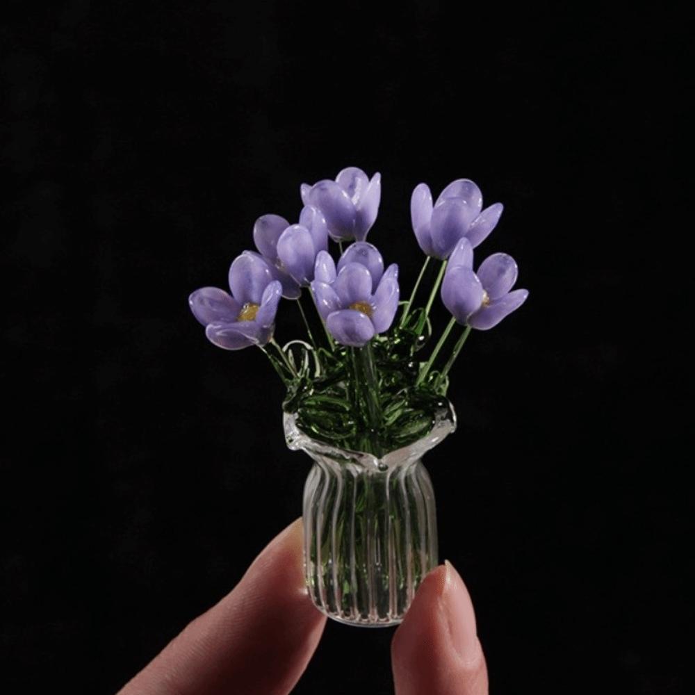 Simulation Flower Glass Flower Decor Lovely Glass Flower Bouquet for Home Room Decoration