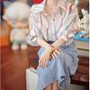 Abstract Printed Shirt Thin Spring and Autumn Season Loose and Slim Lapel Unique Top Striped Shirt