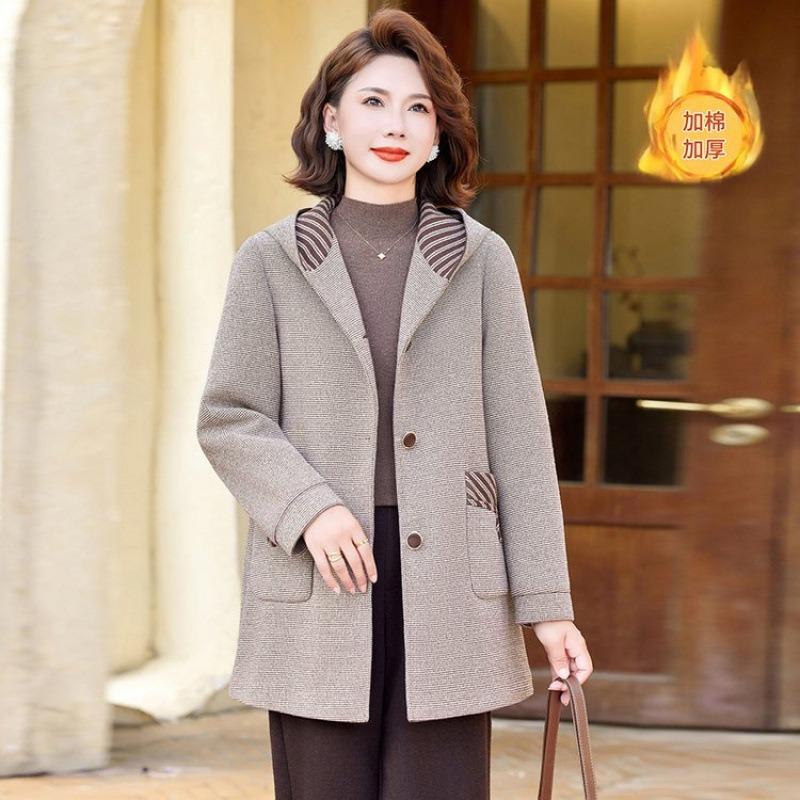 Большого размера толстая зимняя одежда с хлопком и утолщенная шерстяная женская одежда с капюшоном длинное шерстяное пальто