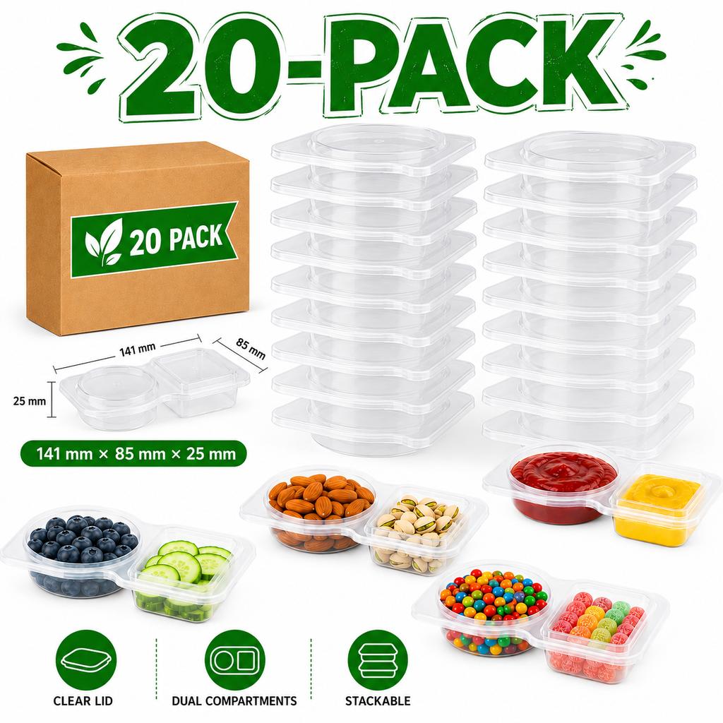 10/20/40 PACK Dual Compartment Condiment Containers With Lids Leakproof Plastic Snack Dip Cups For Lunch Box Daily Meal Prep