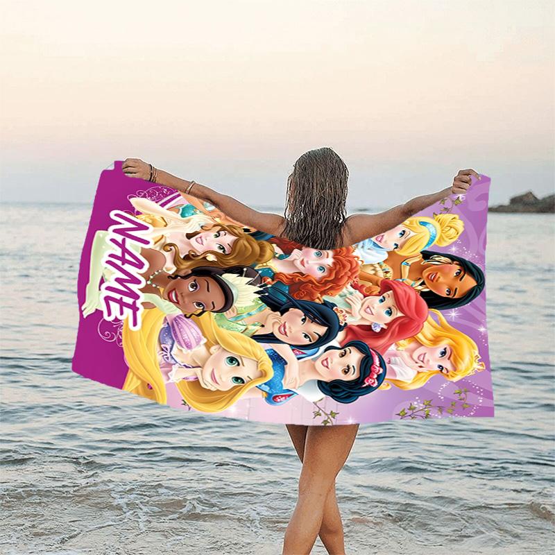 1pc Princess2 Beach Towel with Custom Name, Beach/Swimming/Bath/Picnic/Camping Towel, Suitable for Seaside Beaches