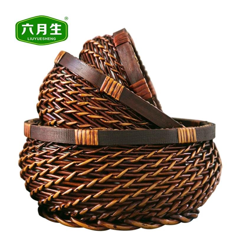 Корзина для хранения закусок, круглая плетеная корзина из ротанга, разная мелочь, паровой хлеб, настольная корзина для фруктов