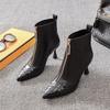 Autumn Winter Black Leather Ankle Boots for Women Elegant with Medium Heels Pointed Toe Woman Short Shoes Fashion 2025 Booties