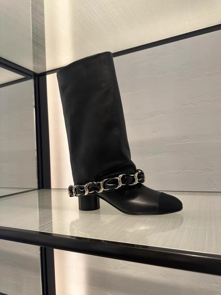 Fashion 2025 Newest Classic Chain Mid-calf Boots Mixed Colors Round Toe Block Chunky Heeled Slip On Black Fashion Women's Modern Boots
