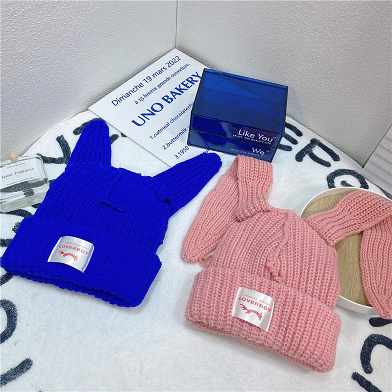 Cute Rabbit Long Ear Hat Knitted Hat Warm Cap Knit Letter Cap Unisex Cap Beanie Long Ear Hat Crochet Knitted Bunny Hat
