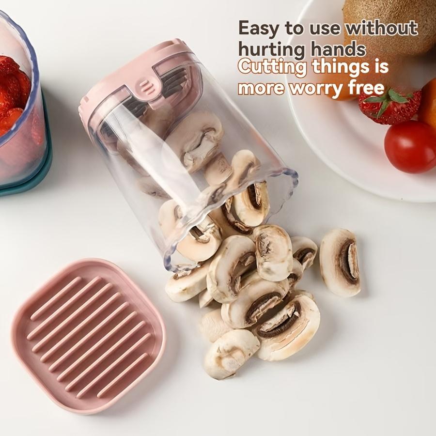 1 шт. Слайсер для фруктов из нержавеющей стали, Многофункциональный слайсер для клубники и овощерезка с ручным толкателем, Прямоугольное лезвие, Контейнер в комплекте