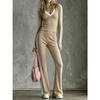 Spring and autumn new V-neck contrasting striped long-sleeved micro-pull pants casual women's two-piece set