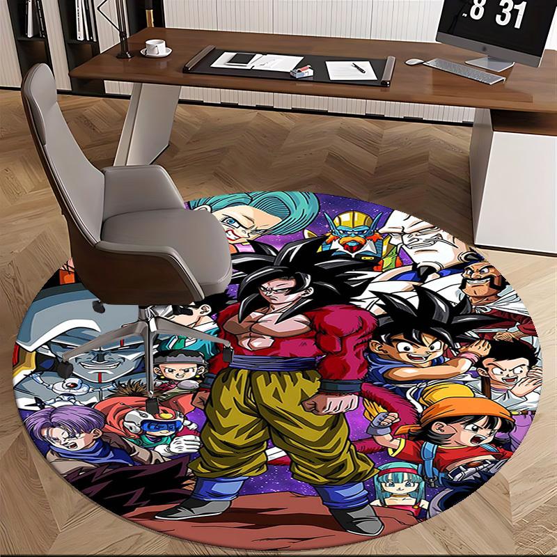 1 шт. Персонажи Dragon Ball Z Аниме Мультяшный Дизайн Круглый Ковер Коврик под Кресло Офиса Нескользящий Ковер Подходит для Домашнего Декора Гостиной Спальни Игровой